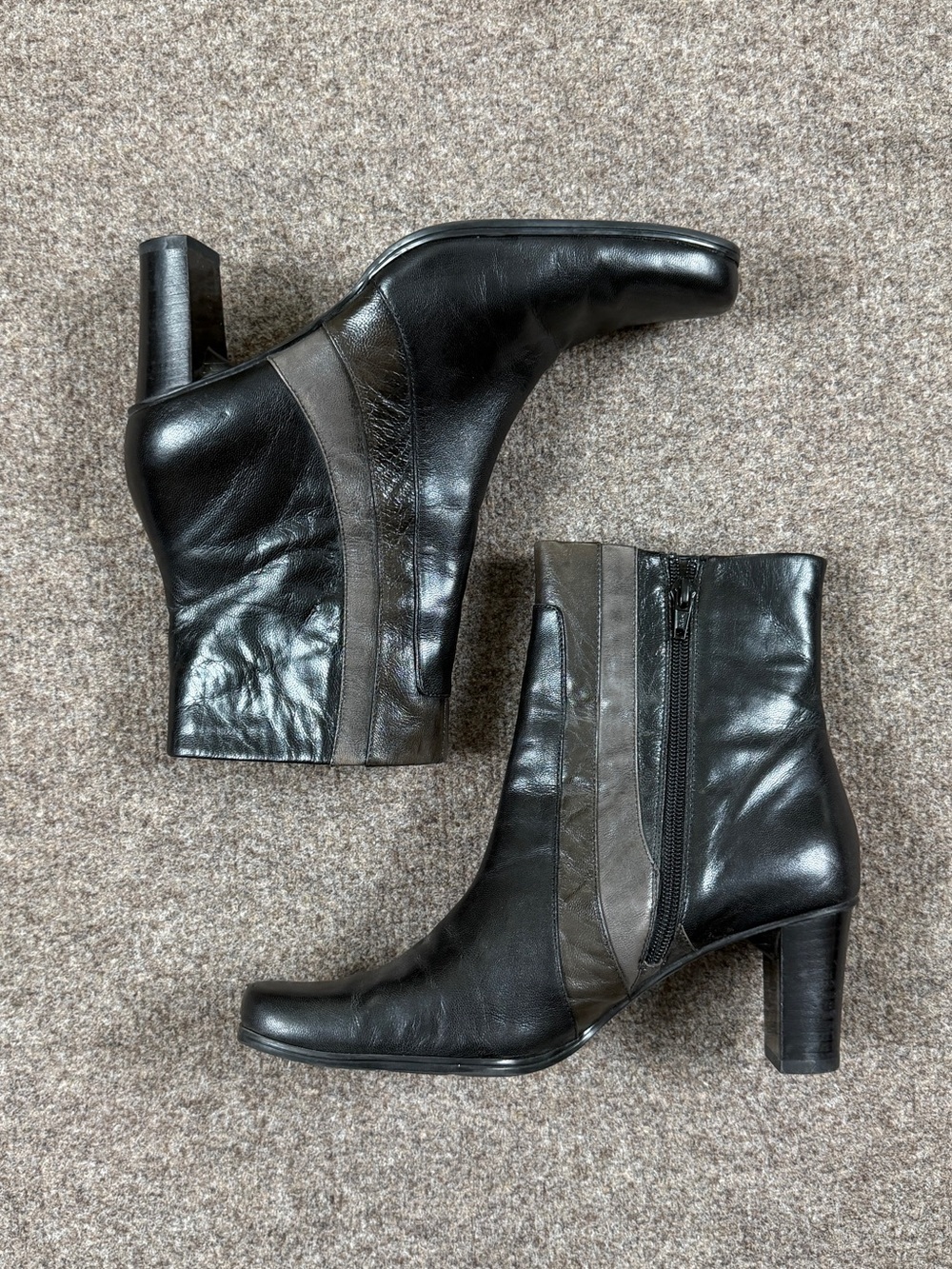 90s Y2K Liz Claiborne Black Leather Chunky Heel Square Toe Ankle Boots Women’s 8 - Picture 3 of 12